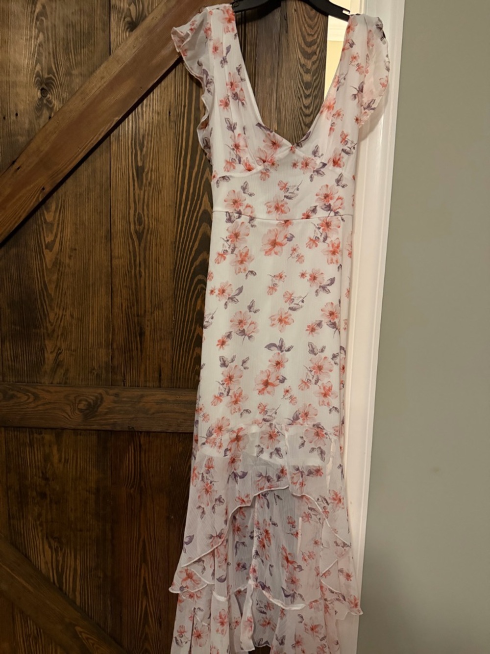 Almost Famous White Floral High-Low Ruffle Maxi Dress